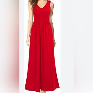 🆕 WOOSEA Women Sleeveless V Neck Pocket Loose Long Dress Maxi Medium
